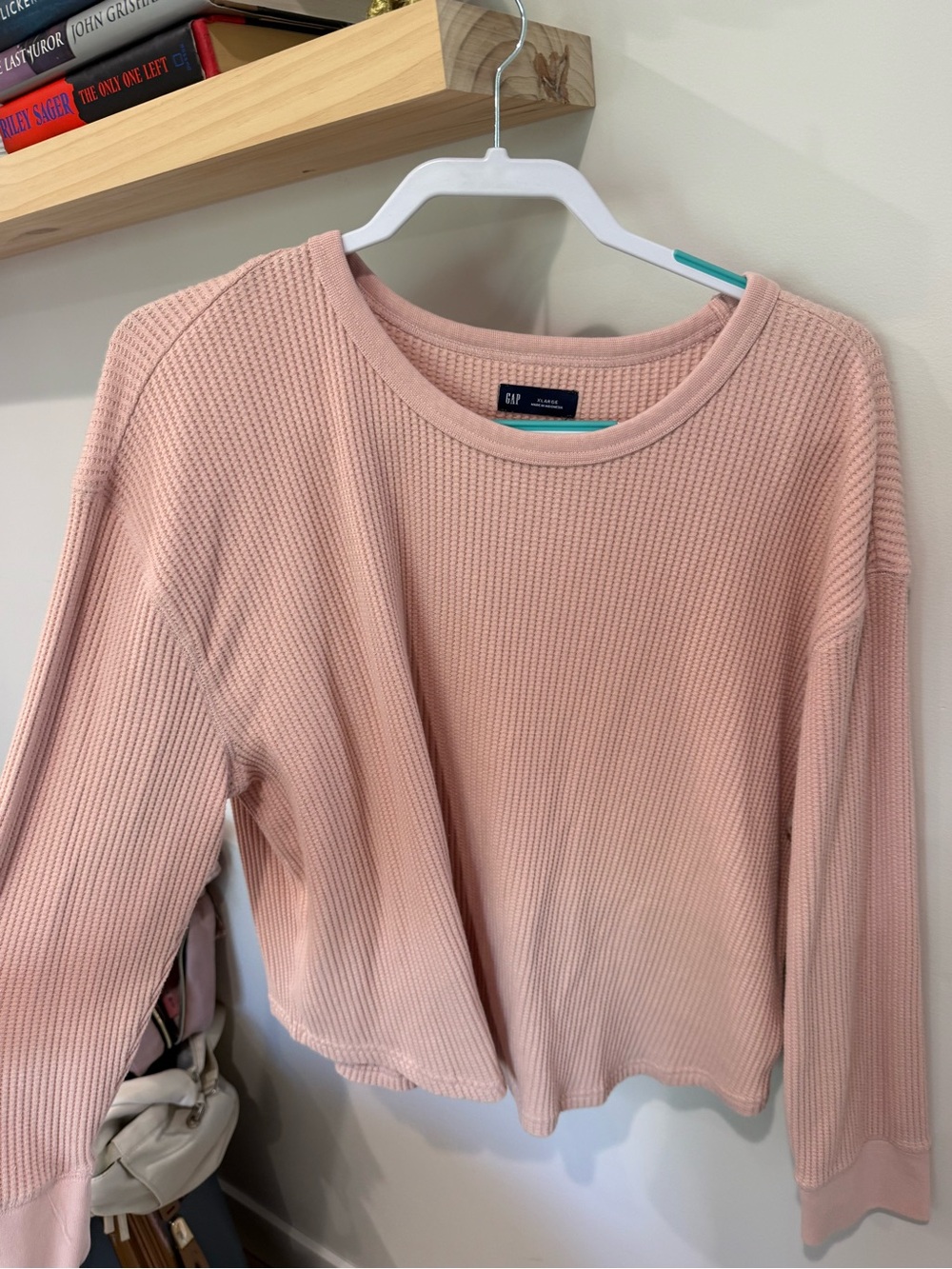 GAP Women's Blush Pink Waffle-Knit Crewneck Sweatshirt